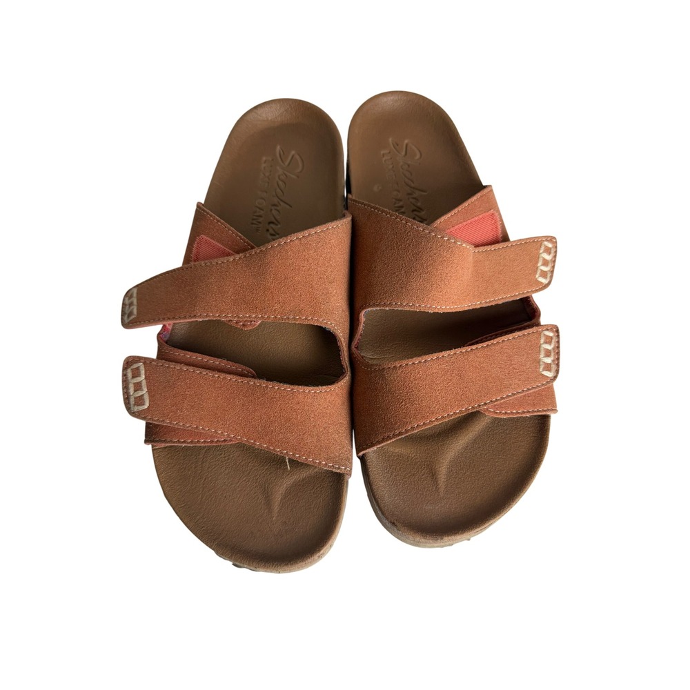 Skechers Luxe Foam Coral Pink Double Strap Slide Comfort Sandals Women's 7